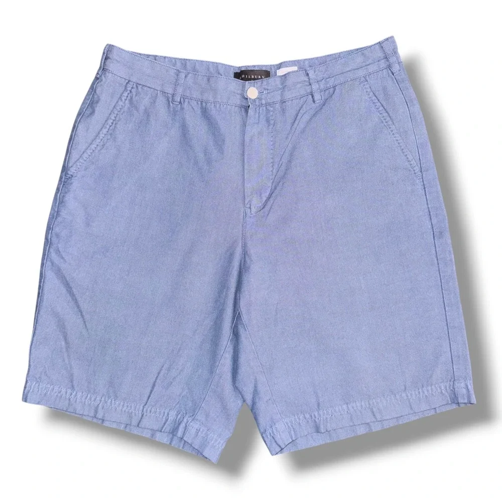 J. Hilburn Oxford Shorts Mens 34 Blue‎ Tailored Fit Cotton Casual Summer Preppy